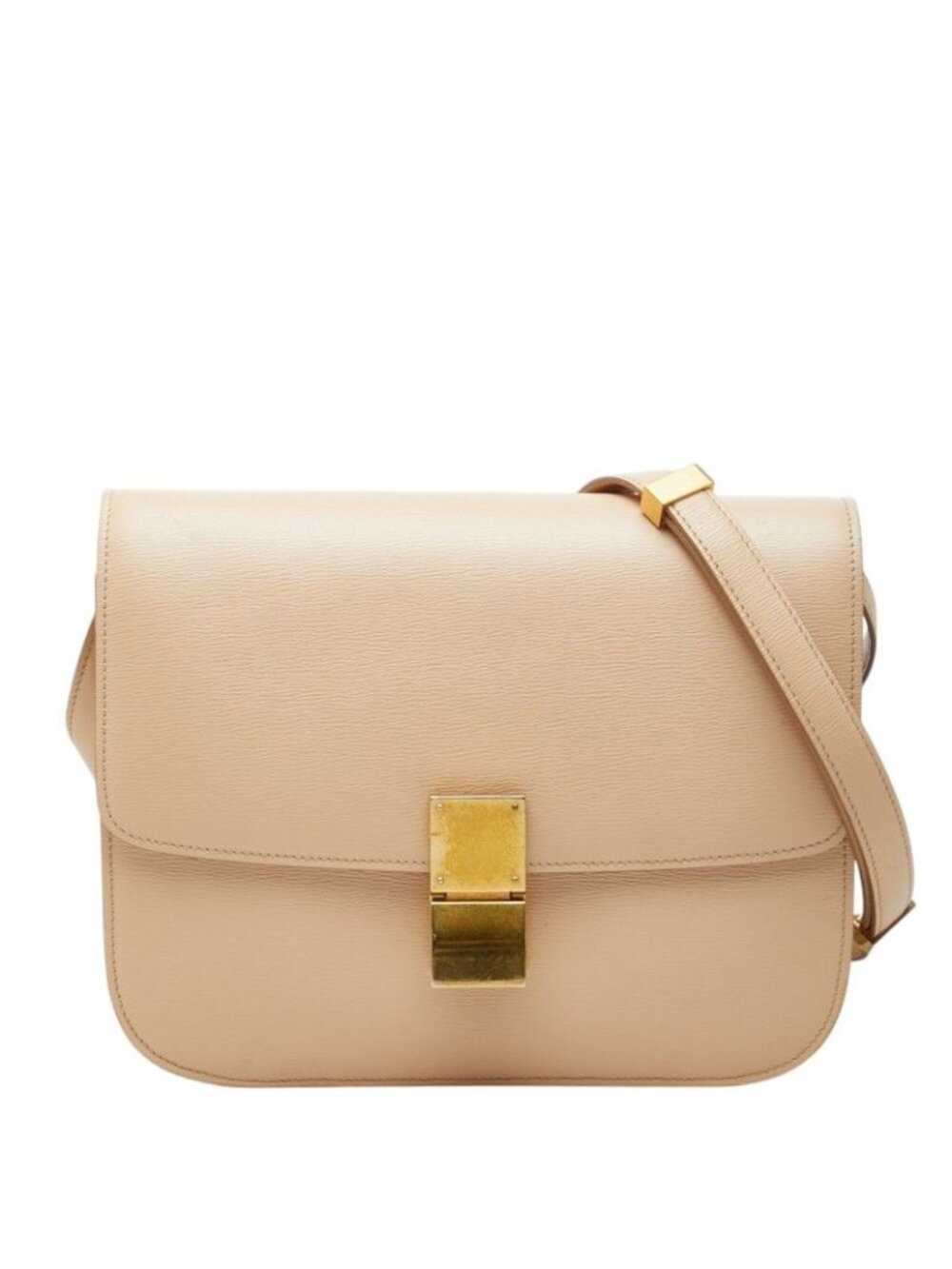 Celine Classic Box Crossbody Shoulder Bag Beige Leather